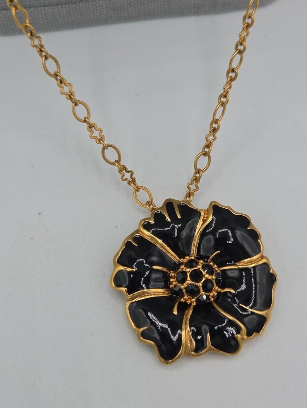 5 for $25! J. Crew Gold Tone Black Floral Pendant Necklace